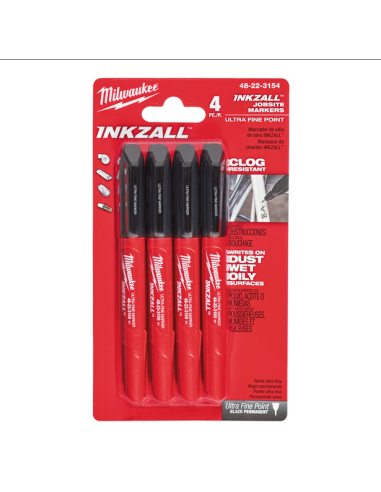 Milwaukee Pack 4 marcadores negros Inkzall, para polvo, aceites o superficies húmedas ref 48223154