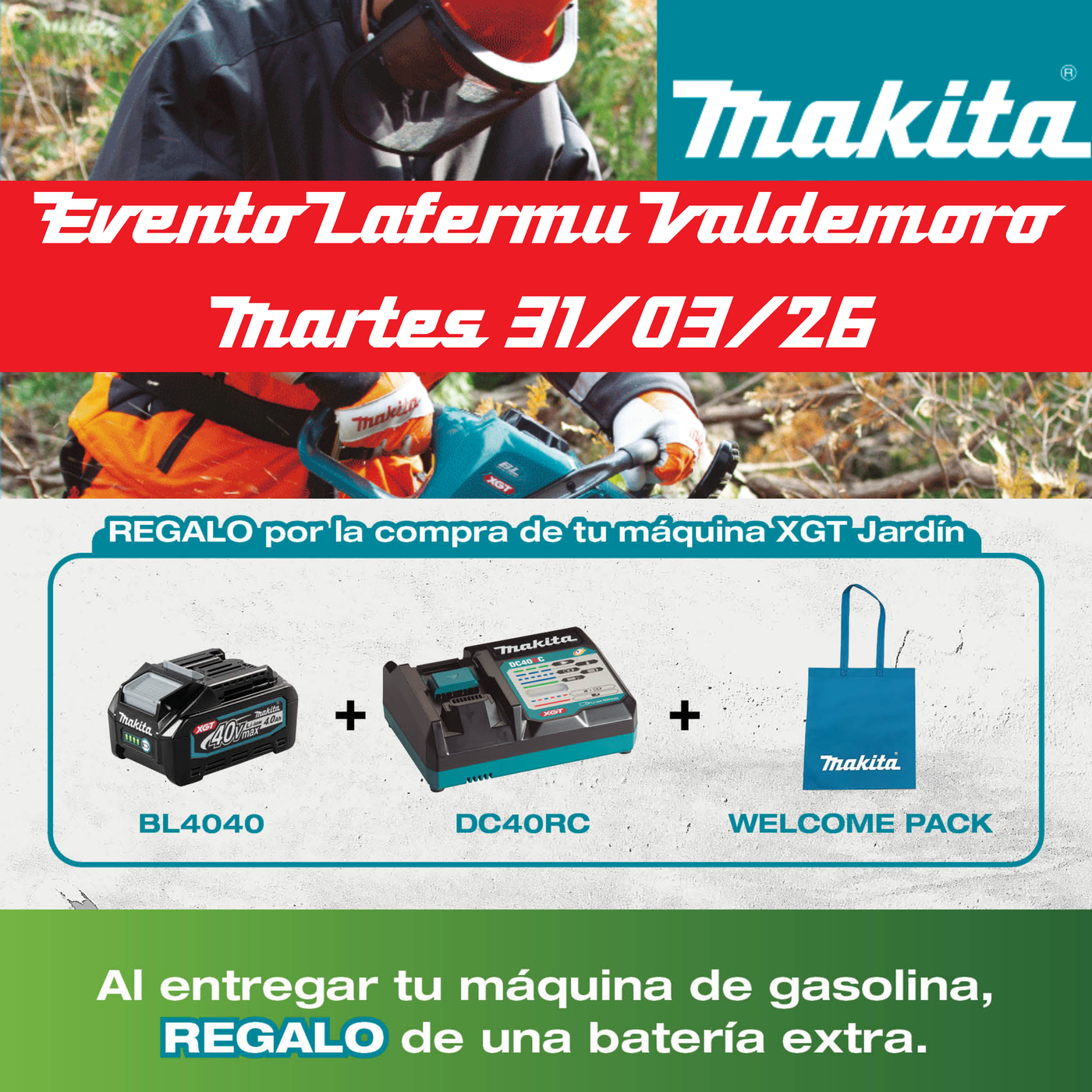 ¡Evento Fuera Stock Makita! Llévate gratis batería y cargador con tu máquina XGT
