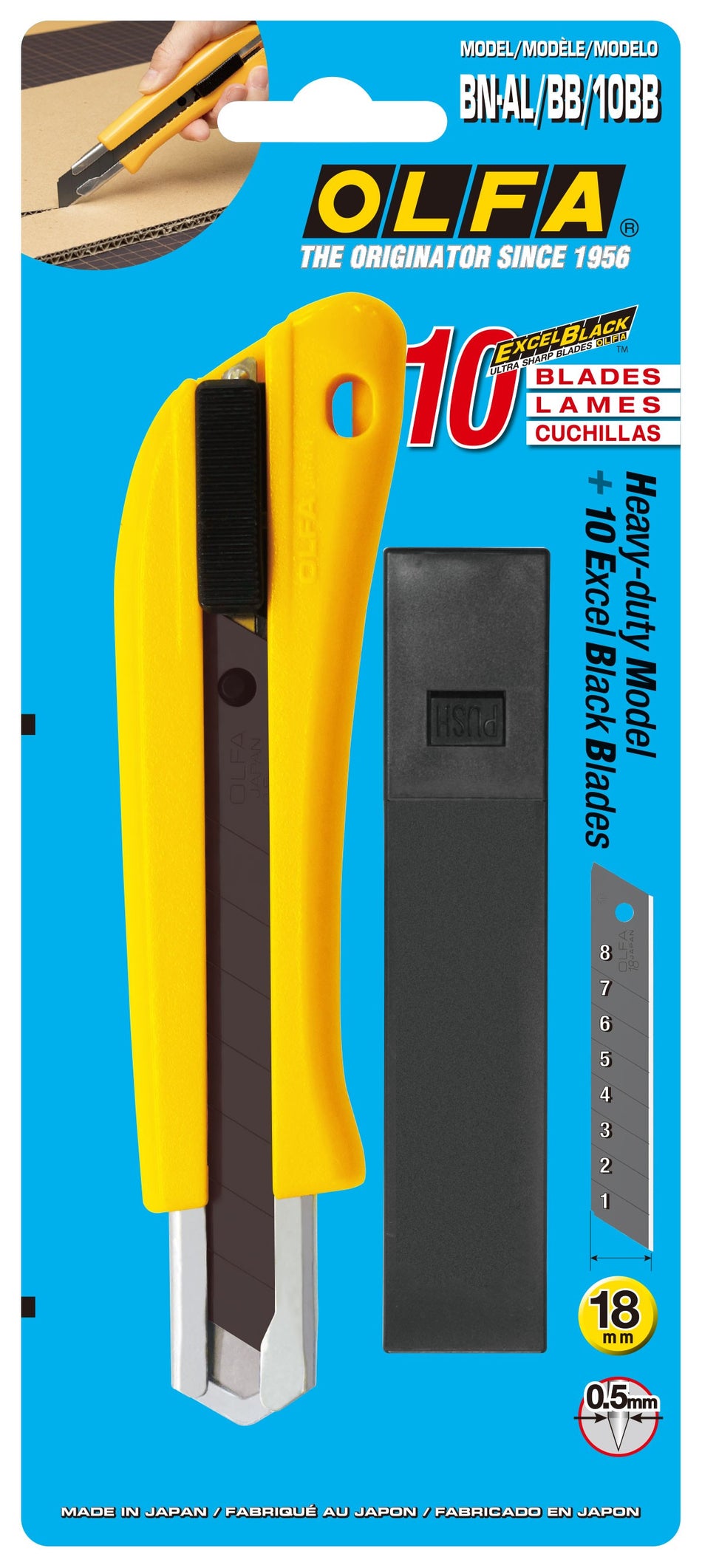 Cúter de bloqueo automático BN-AL y 10 cuchillas Excel Black de 18 mm