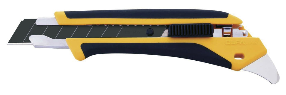 Cúter con bloqueo automático, mango antideslizante, púa de metal duro y cuchilla de 18 mm