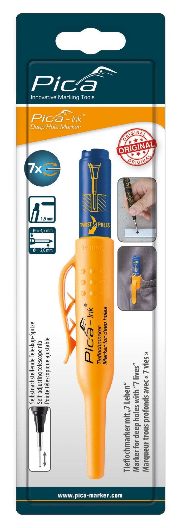 Marcador permanente de tinta para agujeros profundos Ink (Azul) en blister