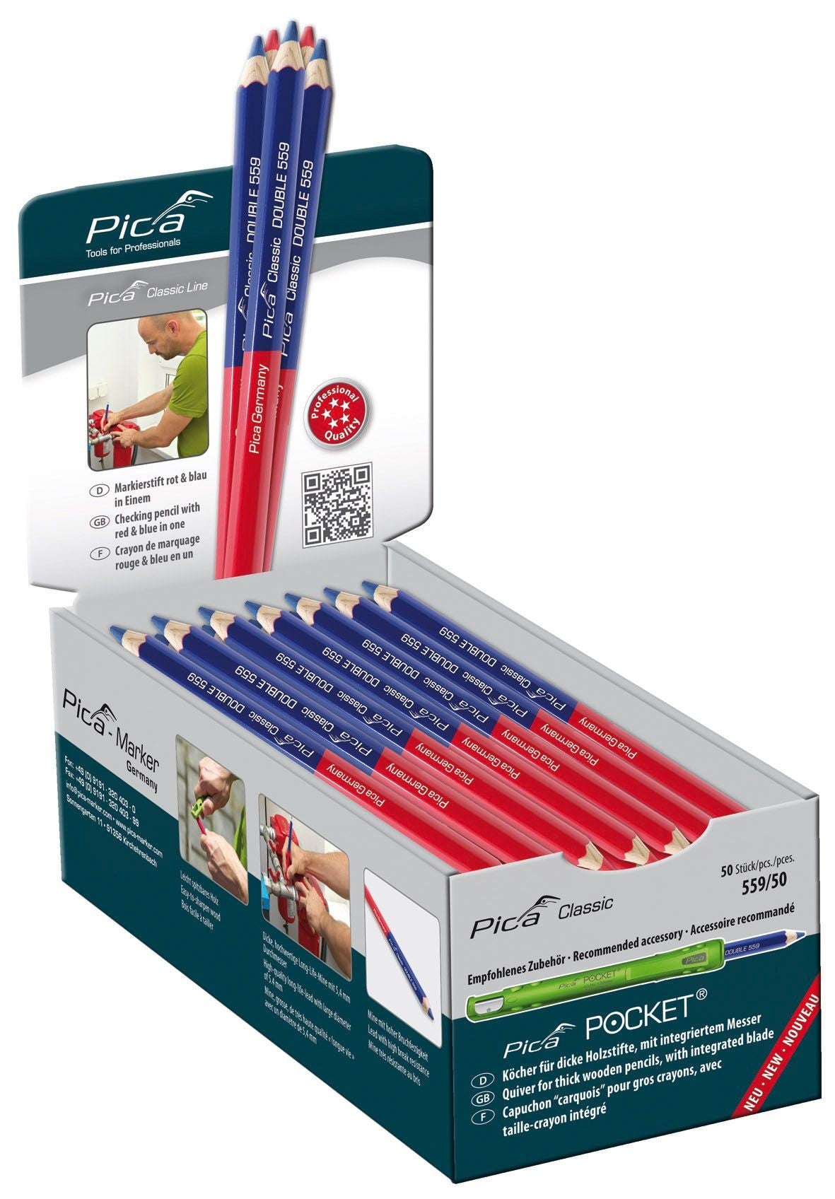 Lápiz de doble punta roja y azul (granel)