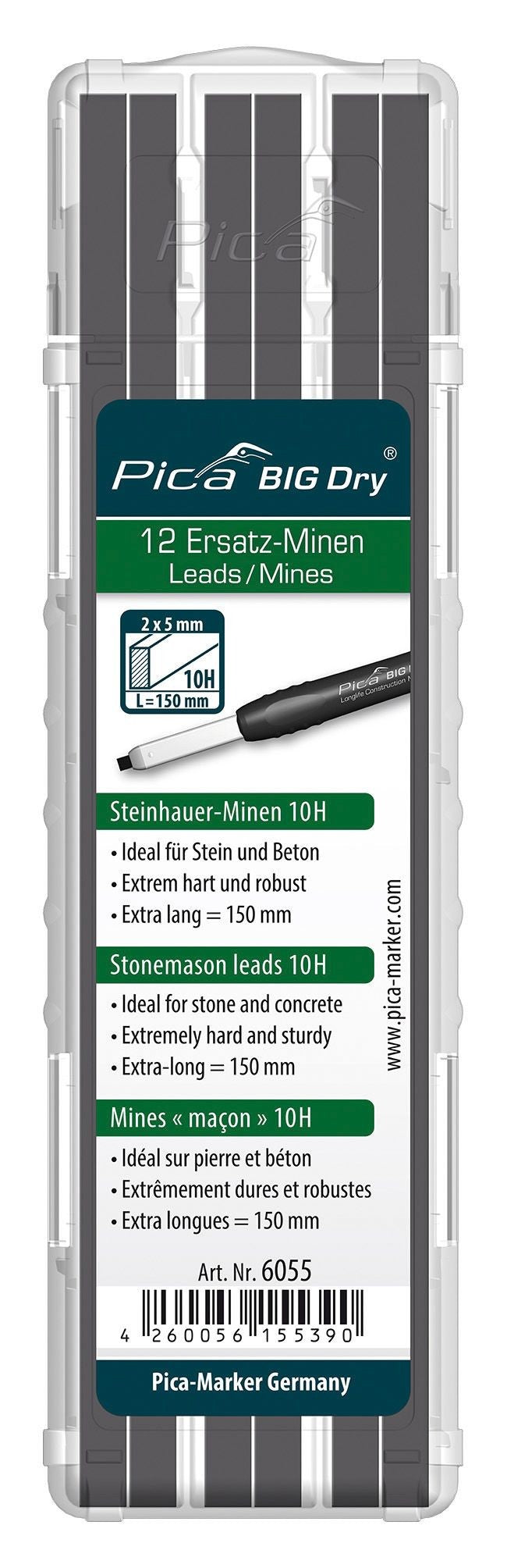 Estuche con 12 minas albañil de grafito 10H (blister)