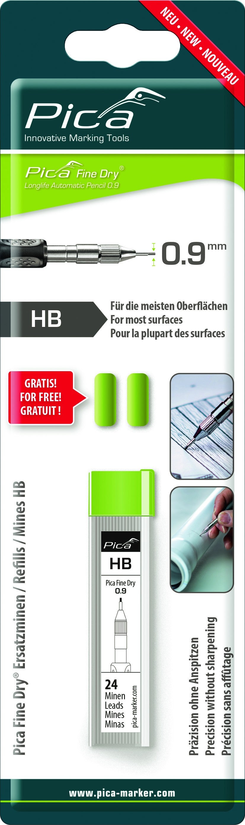 Estuche de 24 minas de grafito 0,9 HB Fine Dry en blister