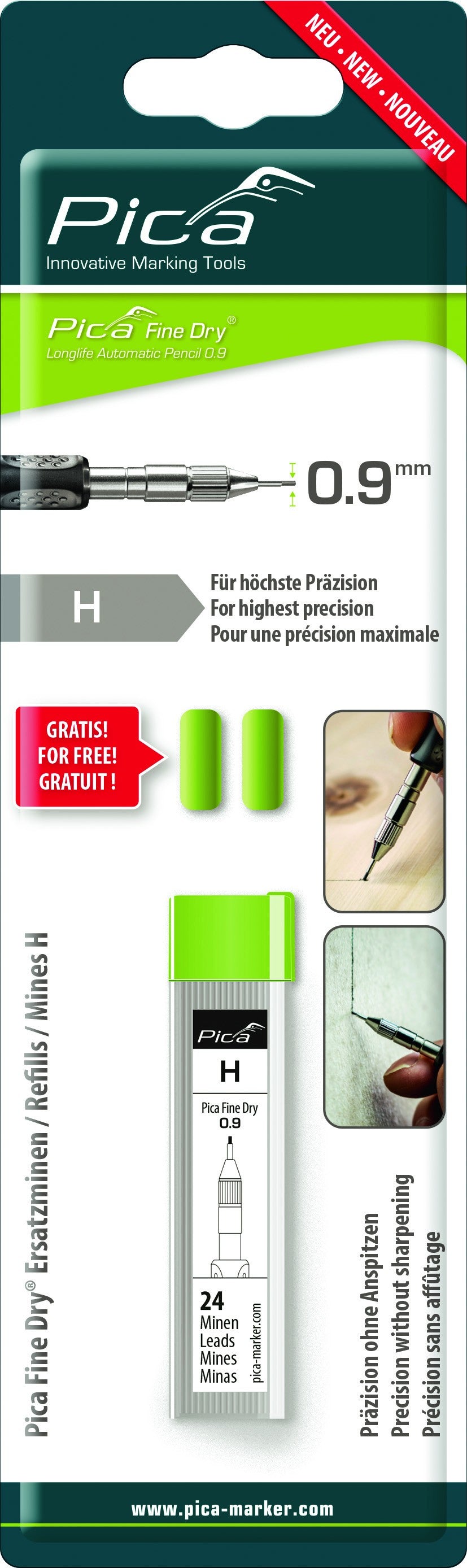 Estuche de 24 minas de grafito 0,9 H Fine Dry en blister