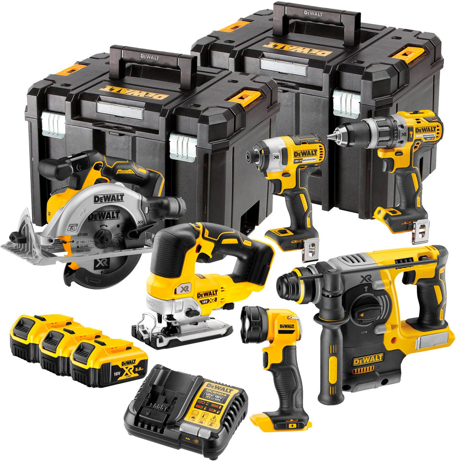 KIT 6 Herramientas XR 18V Taladro Percutor, Impacto, Sierras, Martillo + 3 Baterías 5.0Ah Dewalt DCK690P3T-QW