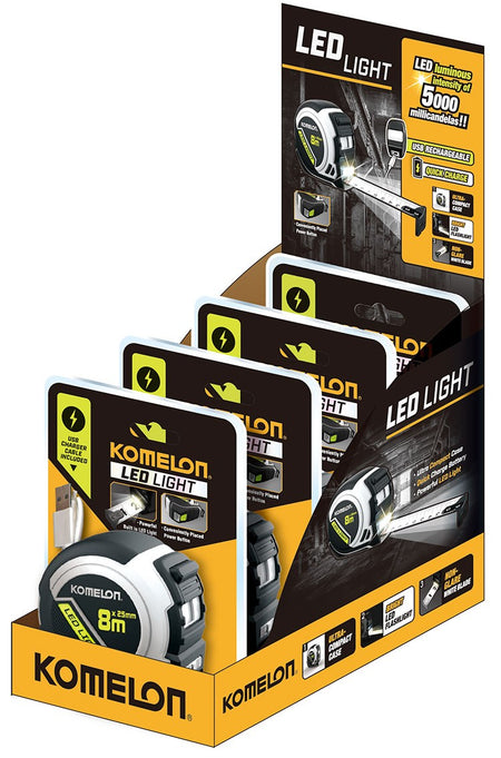 Flexómetro KOMELON 29-092D con luz led doble cara 8M LED LIGHT