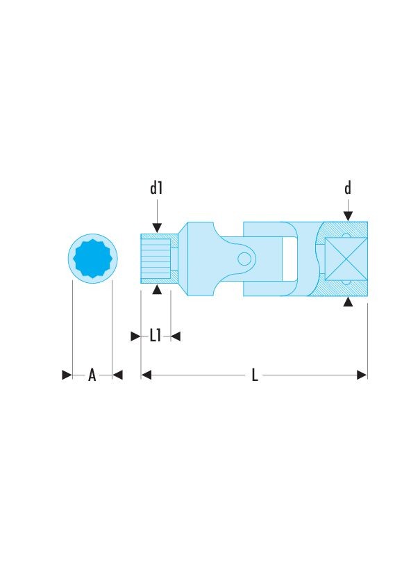 J.F - Vasos de 3/8" articulados 12 caras en pulgadas