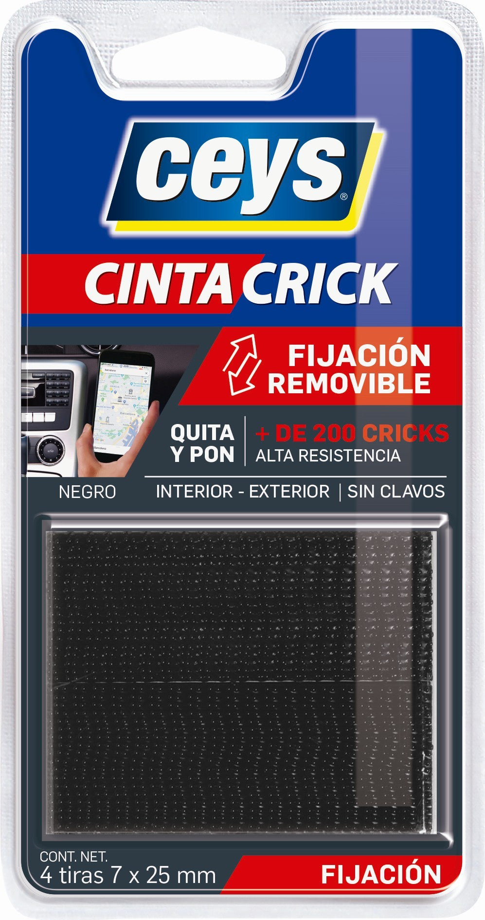 CEYS CRICK NEGRO 4 TIRAS DE 7CMX25MM