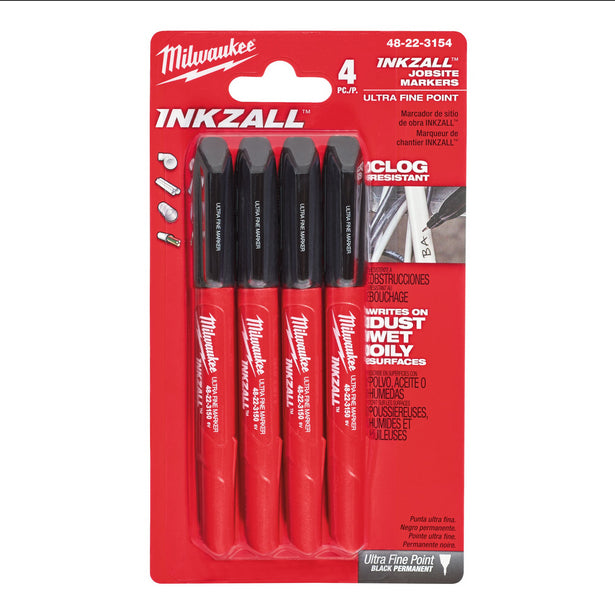 Milwaukee Pack 4 marcadores negros Inkzall, para polvo, aceites o superficies húmedas ref 48223154