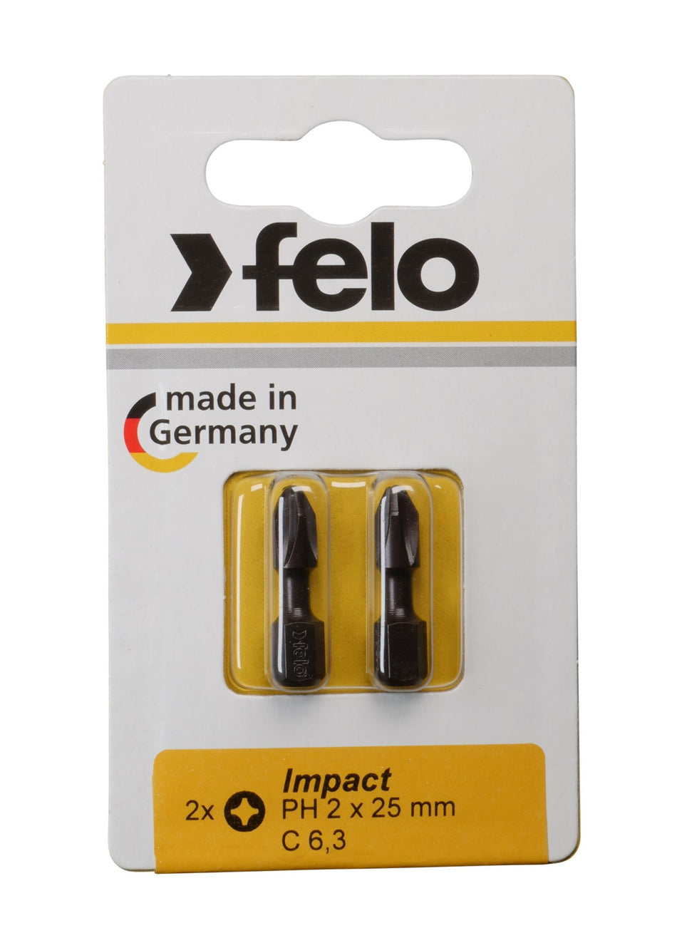 Felo Blister 2 puntas atornillador Phillips (PH) IMPACT C6,3x25mm.