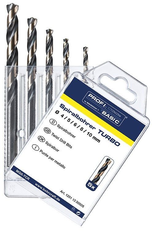 Bohrcraft Juego brocas rectificadas Profi Basic HSS-G DIN 338 tipo TURBO con punta centradora MG 5 TCR