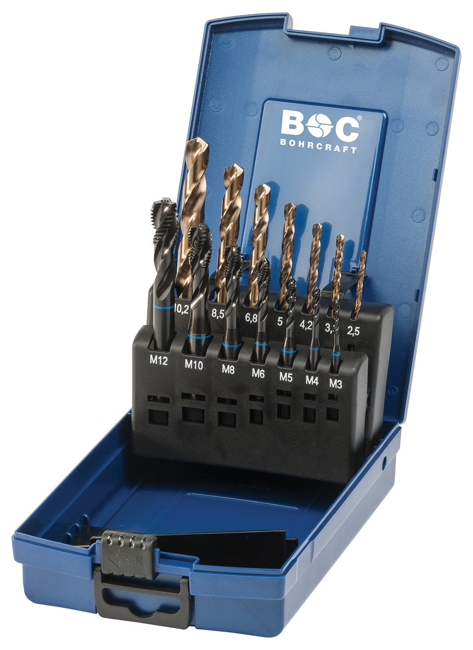 Bohrcraft Juego machos de roscar a máquina anillo azul Profi Plus DIN 371/376 H40° HSS-E