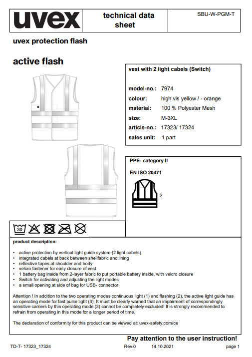 Chaleco Alta Visibilidad UVEX Active Flash Naranja TALLA XL