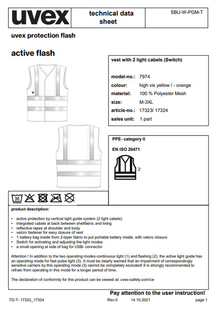 Chaleco Alta Visibilidad UVEX Active Flash Naranja TALLA XL