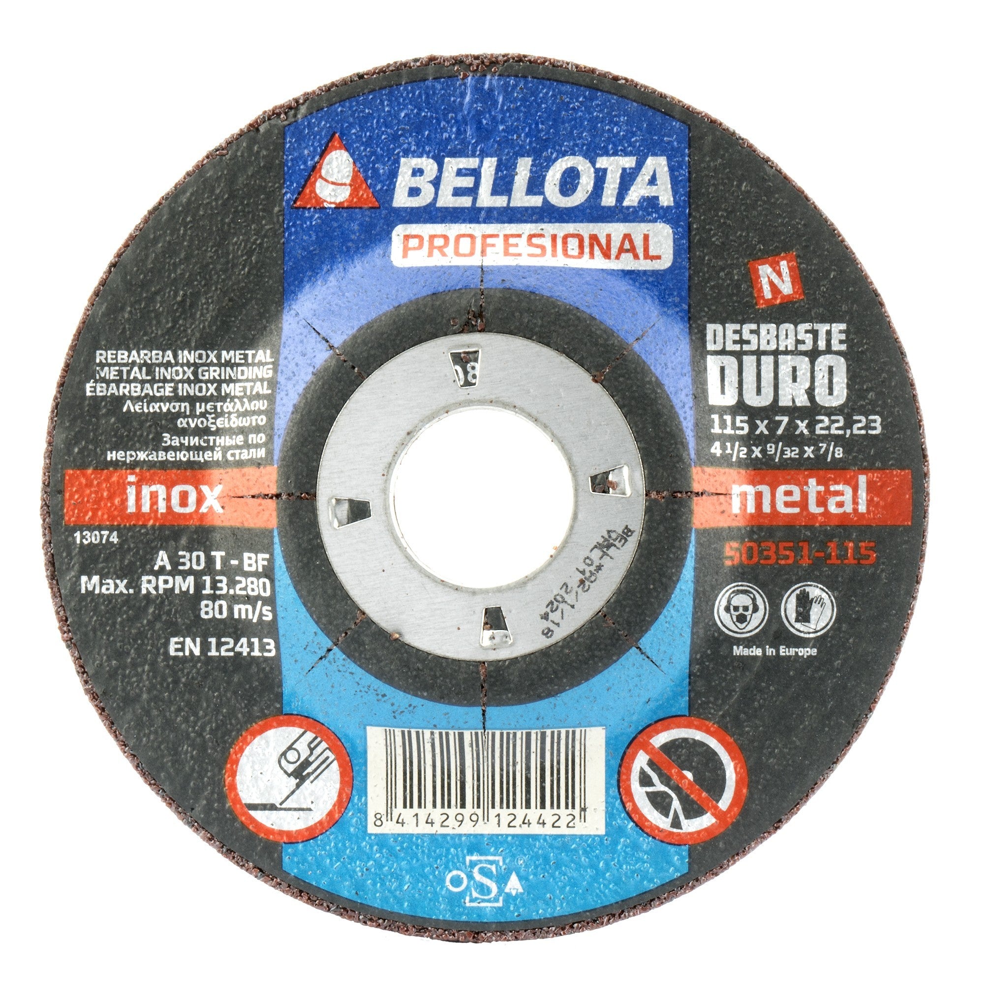 Disco abrasivo profesional para desbaste inox-metal, duro 7 mm y Ø 115 mm / 50351115