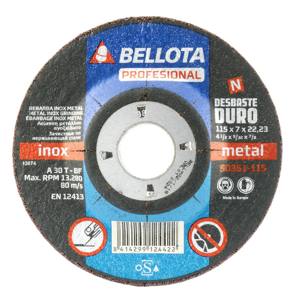 Disco abrasivo profesional para desbaste inox-metal, duro 7 mm y Ø 115 mm / 50351115