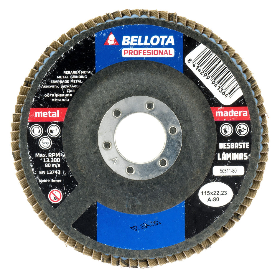 Disco de láminas base cóncava de fibra de vidrio para desbaste madera-metal, grano A 80 y Ø 115 / 5051180