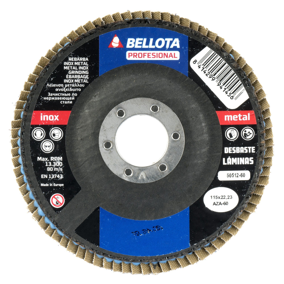 Disco de láminas base cóncava de fibra de vidrio para desbaste inox-metal, grano AZ 60 y Ø 115 / 5051260