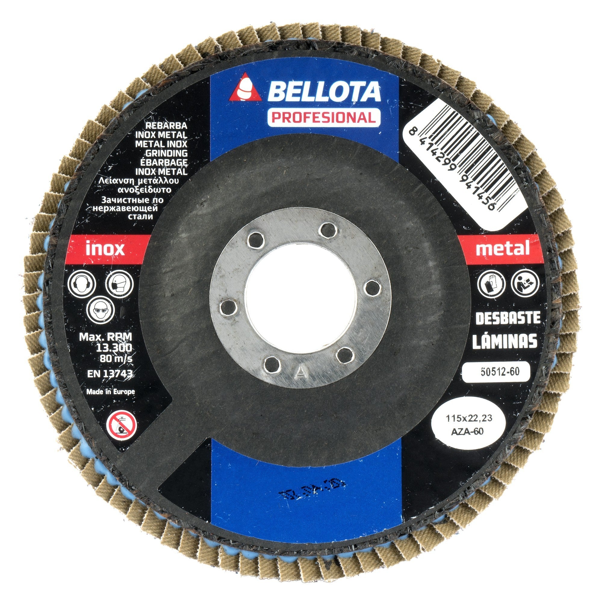 Disco de láminas base cóncava de fibra de vidrio para desbaste inox-metal, grano AZ 60 y Ø 115 / 5051260