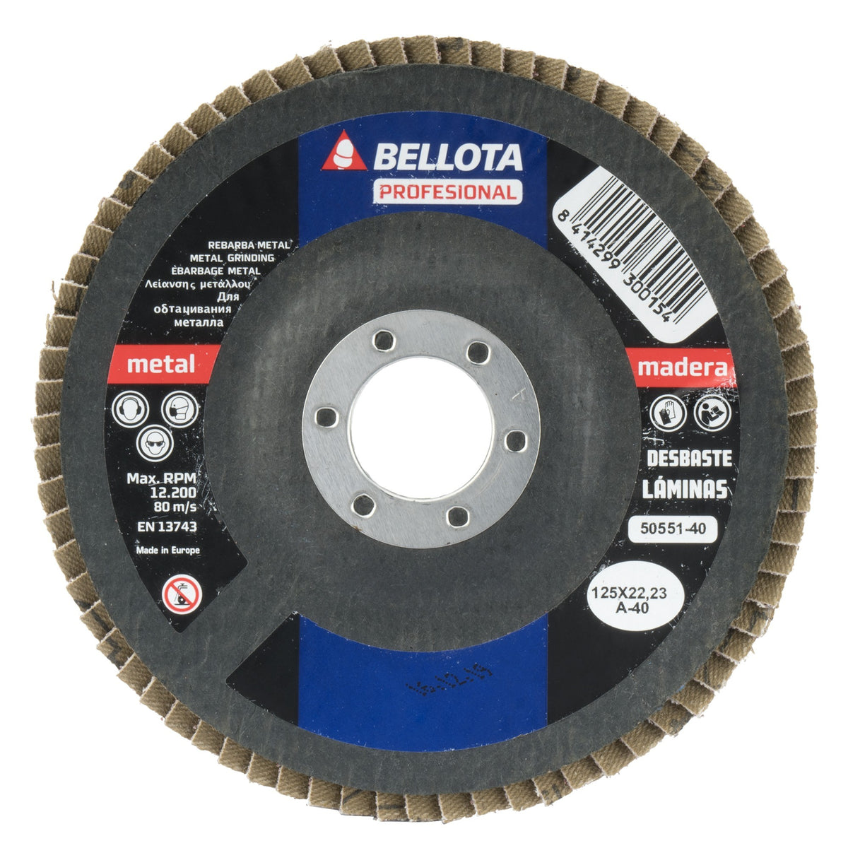 Disco de láminas base cóncava de fibra de vidrio para desbaste madera-metal, grano A 40 y Ø 125 / 5055140