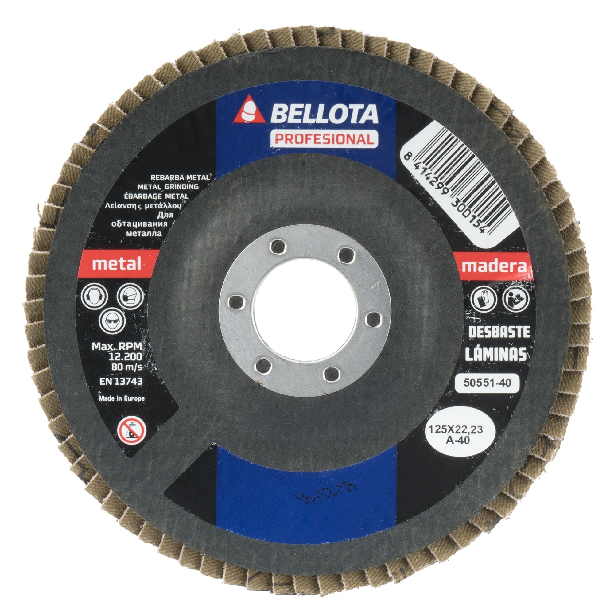 Disco de láminas base cóncava de fibra de vidrio para desbaste madera-metal, grano A 40 y Ø 125 / 5055140