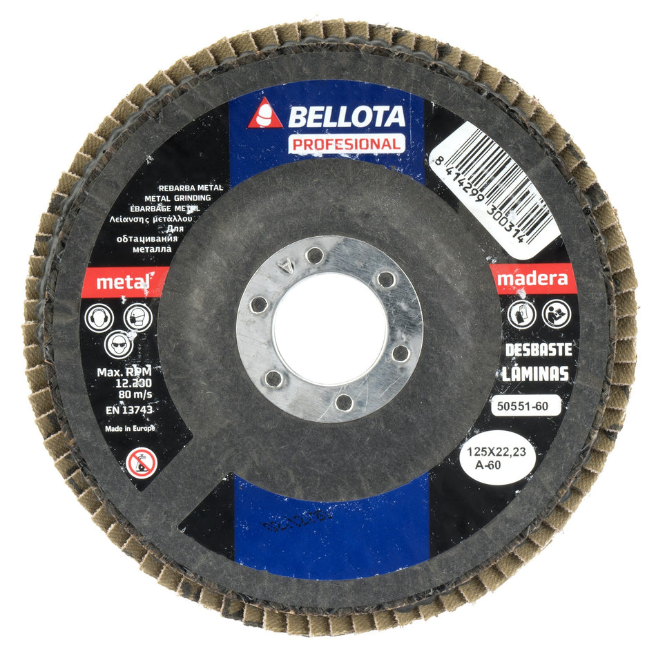 Disco de láminas base cóncava de fibra de vidrio para desbaste madera-metal, grano A 60 y Ø 125 / 5055160