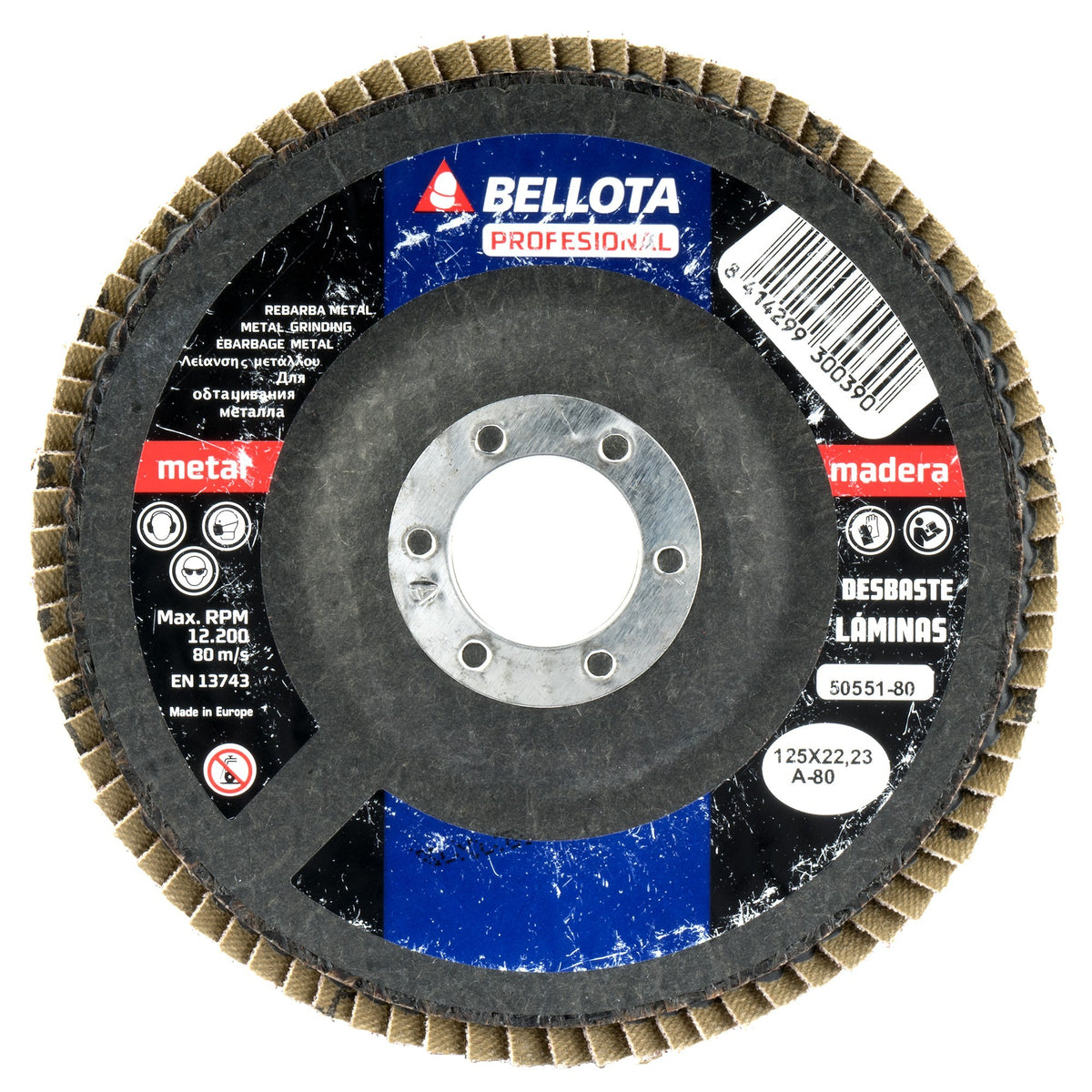 Disco de láminas base cóncava de fibra de vidrio para desbaste madera-metal, grano A 80 y Ø 125 / 5055180