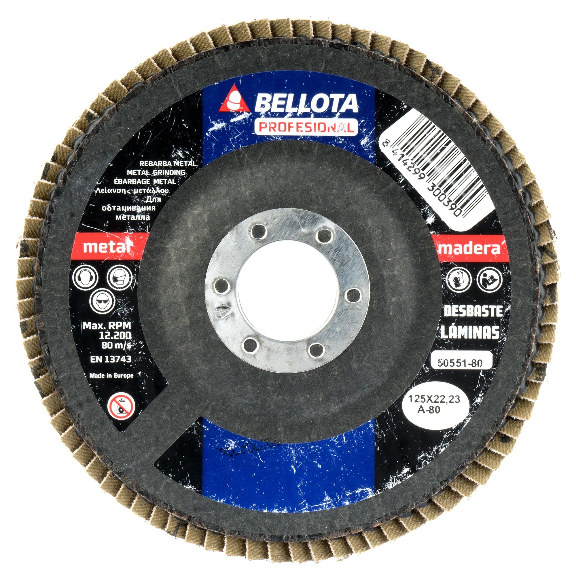 Disco de láminas base cóncava de fibra de vidrio para desbaste madera-metal, grano A 80 y Ø 125 / 5055180