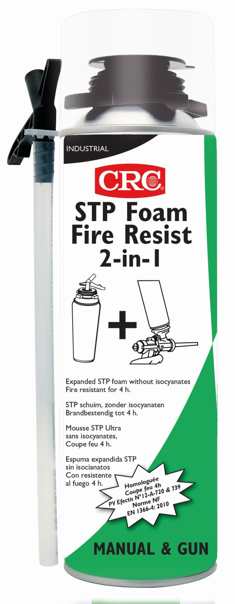 STP FOAM FIRE RESIST: Espuma de poliuretano. No contiene isocianatos. Aplicador doble uso manual y pistola 2 EN 1 500 ML