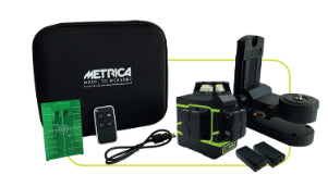 Lote nivel laser Metrica 3D Action Green + Medidor láser Alu60 + Flexómetro Black 5m x 25mm