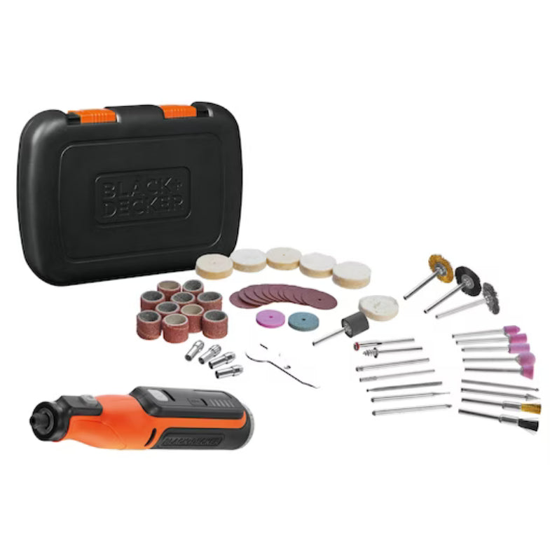 Multi-Herramienta Rotativa Black&Decker 7,2V y bat integrada 1,5Ah. Con 53 acces, cable USB y estuche transporte