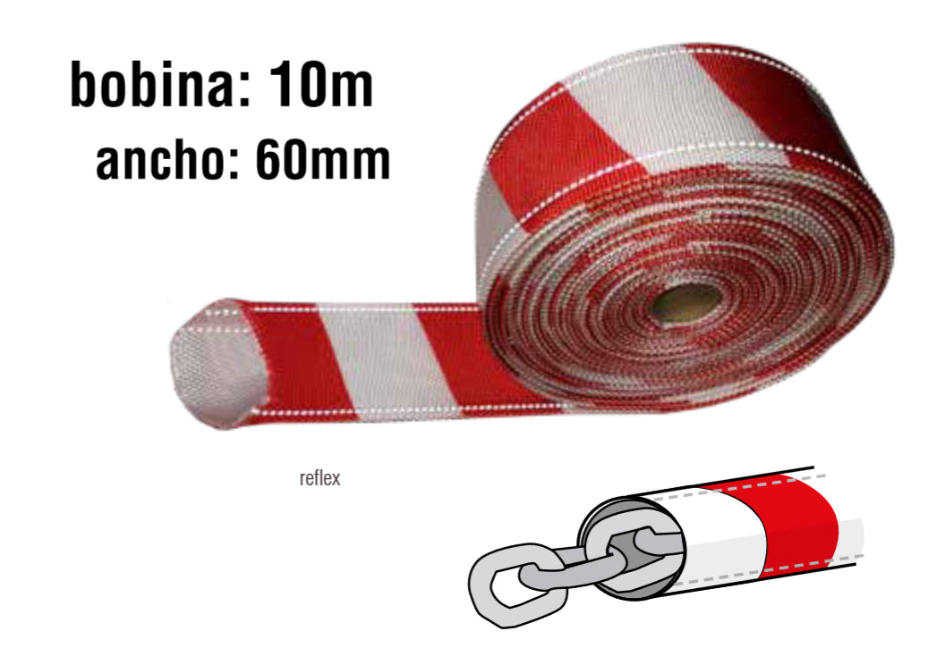 Cinta señalización tubular para cadena 60MMX10M Rojo/Blanco Ponsa