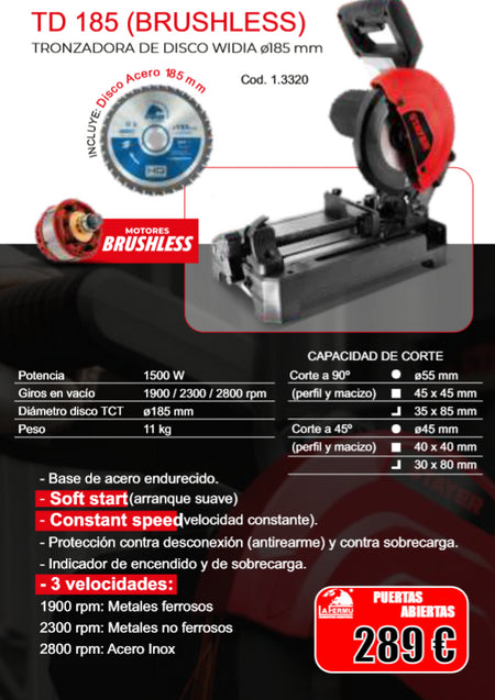 Tronzadora Stayer de disco de widia 185mm TD185 Brushless