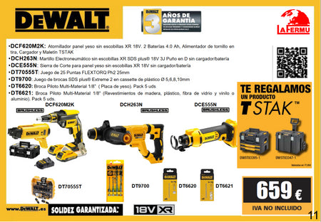 Oferta Feria Pack PLADURISTA DCF620M2K + DCH263N + DCE555N + DT70555T + DT9700 + DT6620 + DT6621 17-18 Octubre 2024