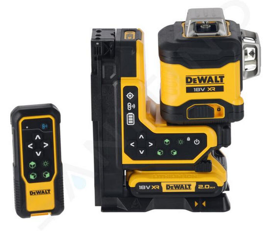 Nivel láser Dewalt 3X360 verde motorizado DCLE34035D1 con batería 18V 2.0 Ah y cargador