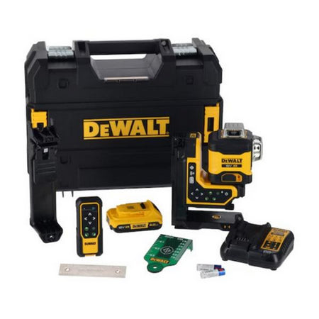 Nivel láser Dewalt 3X360 verde motorizado DCLE34035D1 con batería 18V 2.0 Ah y cargador