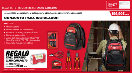 Promo Milwaukee Instalador 48228200 + 4932464572 + 4932464567 + 4932478620 + 4932478737 + 4932464663 + 4932472122