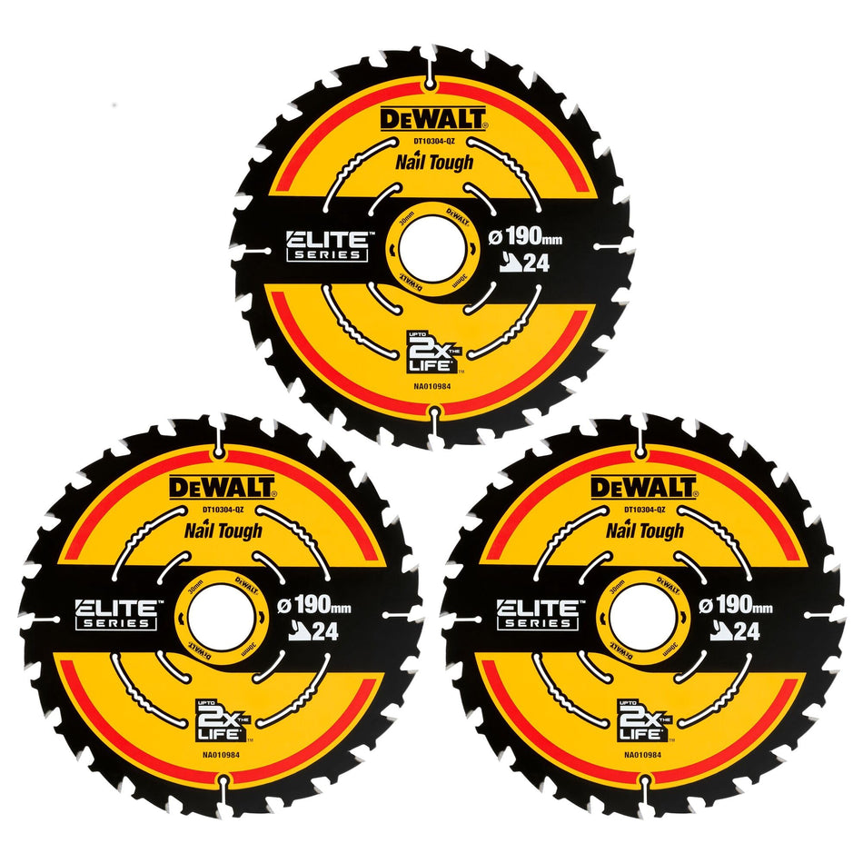 Juego 3 Hojas Sierra Circular Portátil ELITE 190mm 24T Dewalt DT10399-QZ