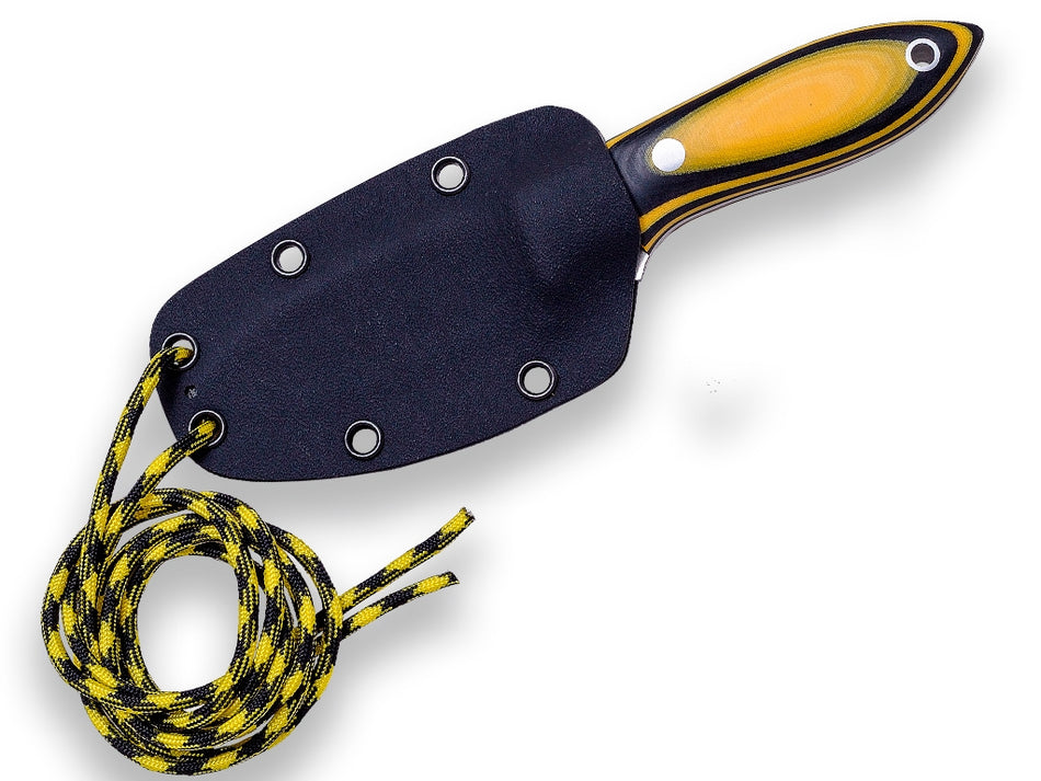 CUCHILLO BUSHCRAFT JOKER BS 9 AVISPACUCHILLO DE CUELLO MANGO CANVAS MICARTA AMARILLO Y NEGRO F/ KYDEX H/ 8 CM