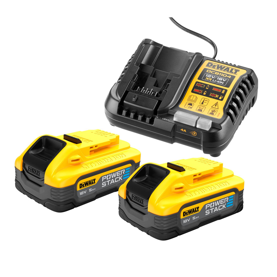 KIT 2 Baterías POWERSTACK 5Ah + Cargador XR 18V Dewalt DCB1104H2