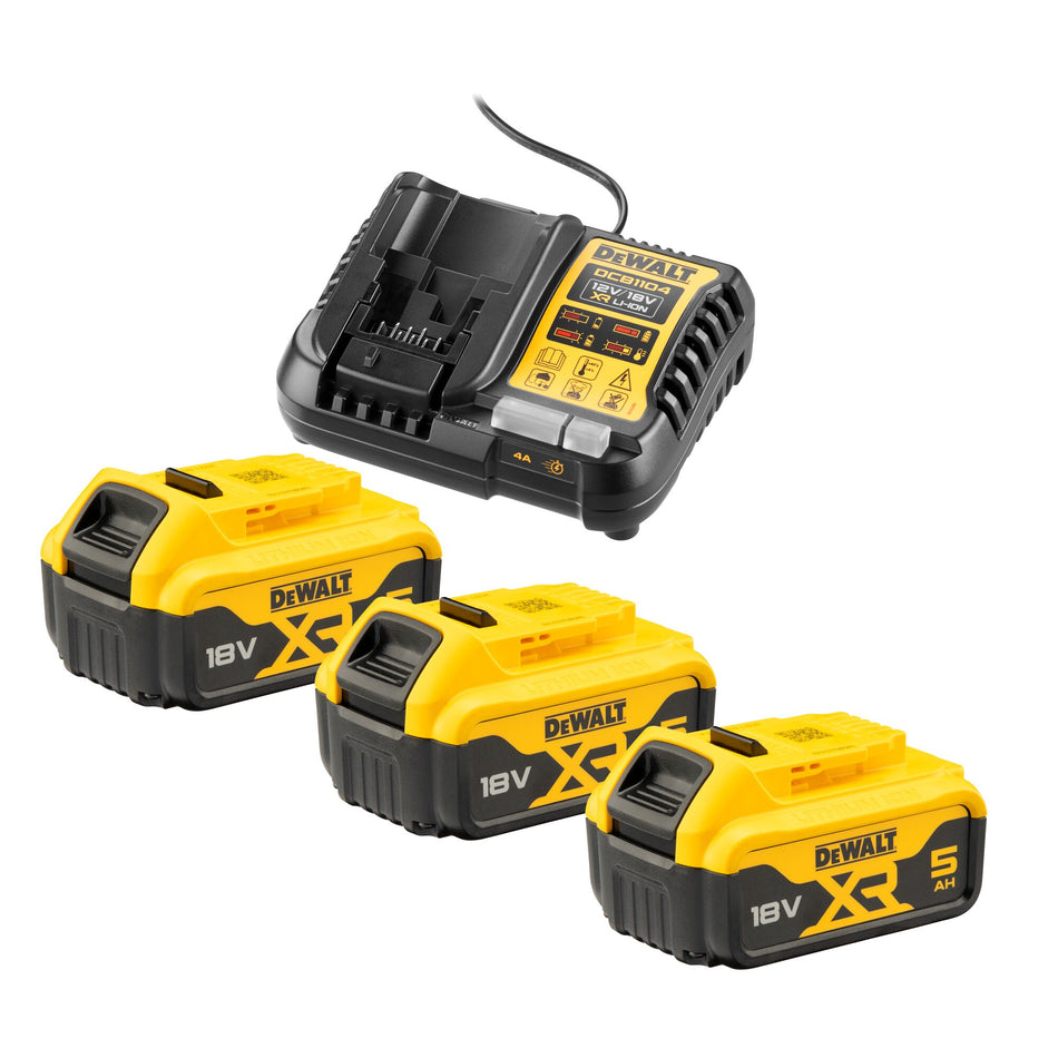 KIT 3 Baterías 5Ah + Cargador XR 18V Dewalt DCB1104P3
