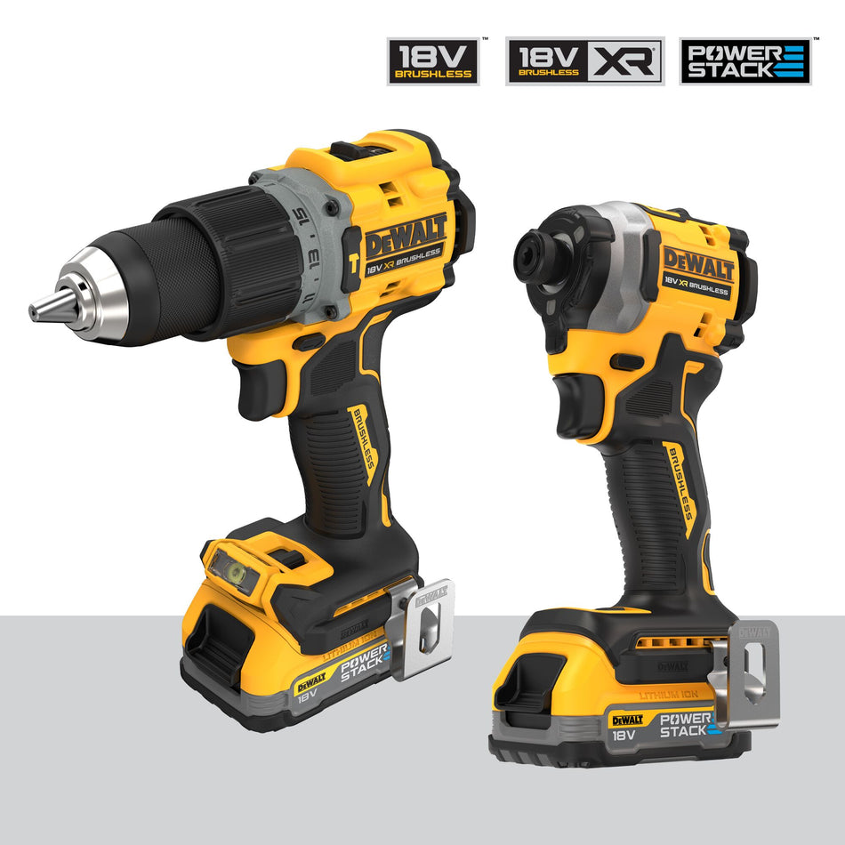 KIT Taladro Percutor + Atornillador Impacto con 2 Baterías POWERSTACK y TSTAK Dewalt DCK2050E2T