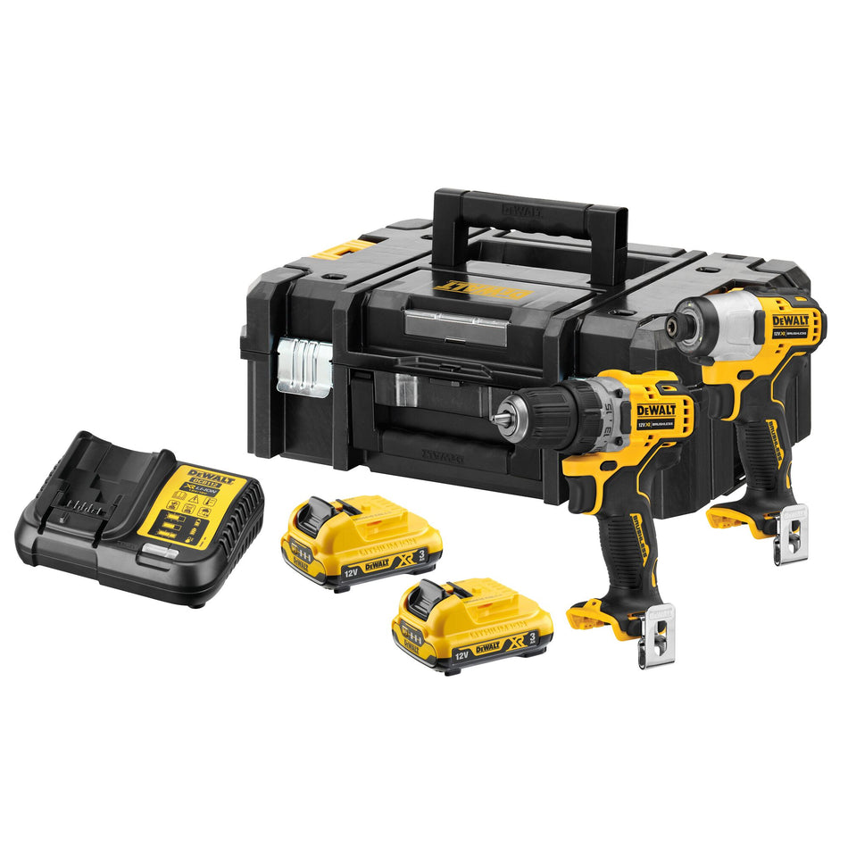 KIT 12V Taladro Atornillador + Atornillador Impacto con 2 Baterías 3Ah Dewalt DCK2110L2T
