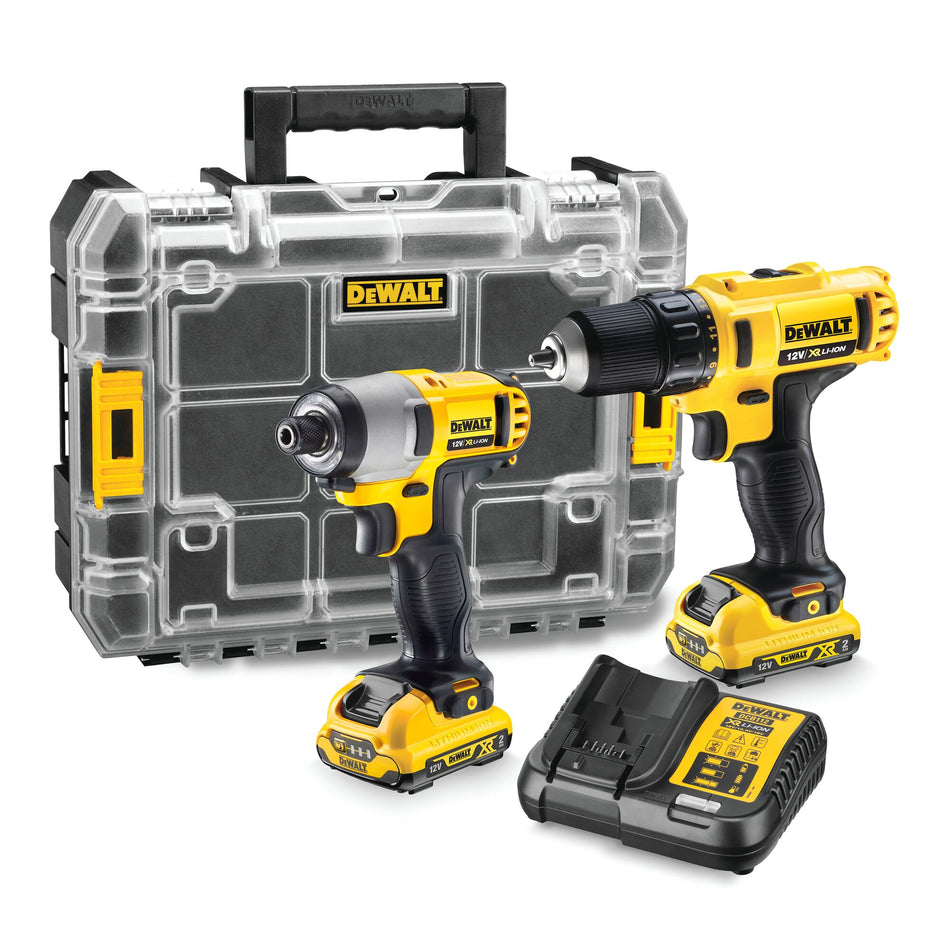 KIT 2 Herramientas 10.8V Taladro Atornillador + Impacto con 2 Baterías 2Ah y TSTAK Dewalt DCK211D2T