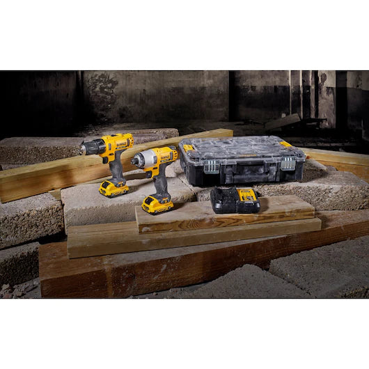 KIT 2 Herramientas 10.8V Taladro Atornillador + Impacto con 2 Baterías 2Ah y TSTAK Dewalt DCK211D2T