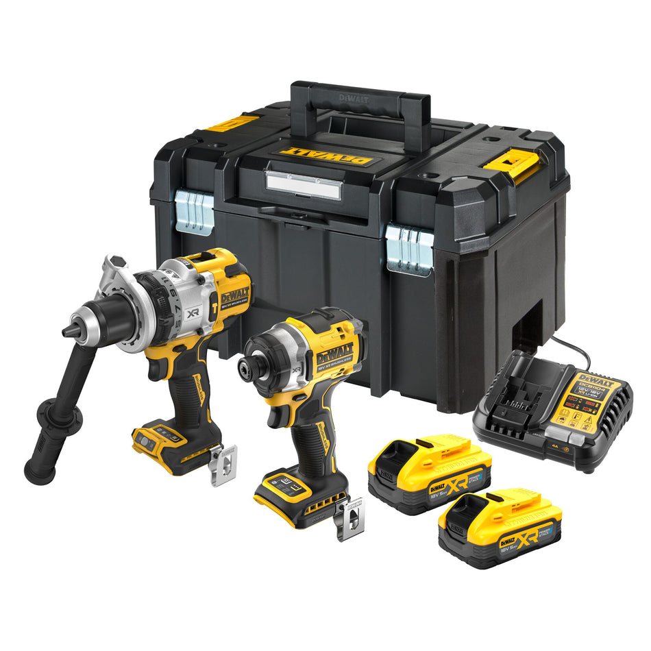 KIT Taladro Percutor + Atornillador Impacto con 2 Baterías POWERSTACK 5Ah y TSTAK Dewalt DCK2200H2T