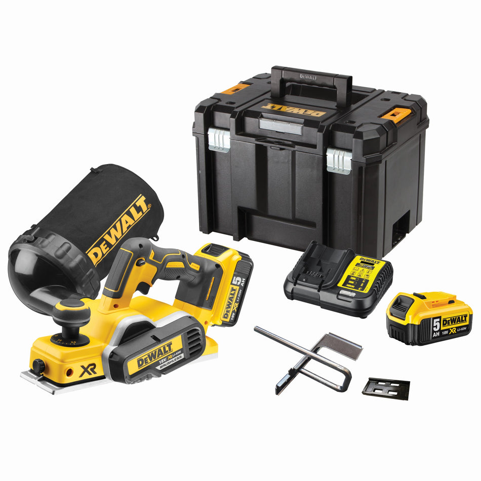 Cepillo 82mm XR 18V con 2 Baterías 5Ah y TSTAK Dewalt DCP580P2