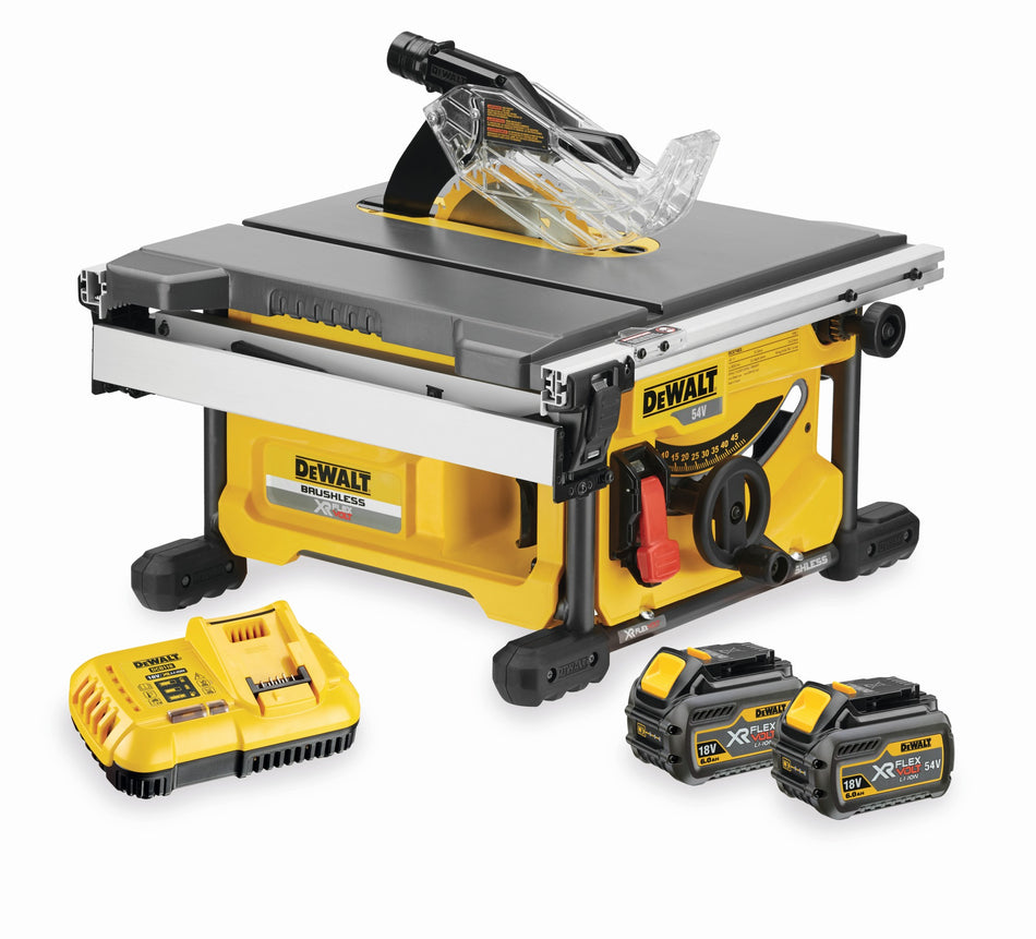 Sierra de Mesa Portátil Ø210mm XR FLEXVOLT con 2 Baterías 6Ah Dewalt DCS7485T2