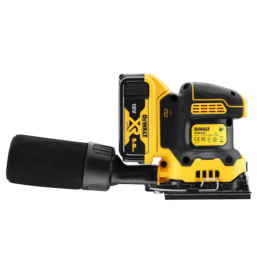 Lijadora Orbital 1/4 Hoja Electrónica XR 18V con 2 Baterías 5Ah y TSTAK Dewalt DCW200P2